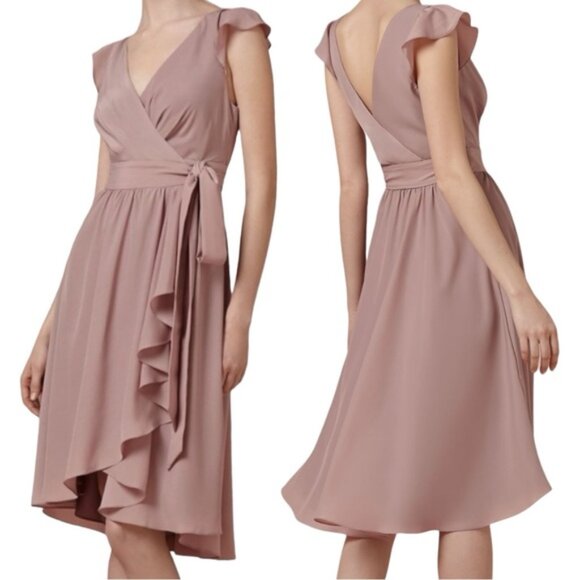 BHLDN Hitherto Sydney Wrap Dress Size 6 Mauve Pink Cap Sleeve Bridesmaids - Picture 1 of 15